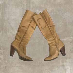 Tan Leather Knee-High Boots